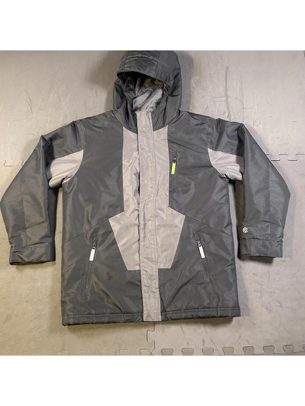 Boys champion Hooded Winter Jacket, Size L, Gray and Black